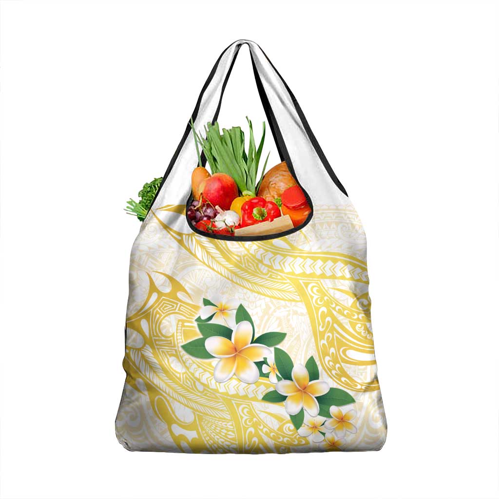 Gold And White Polynesia Plumeria Grocery Bag Curves Tropical Vibes