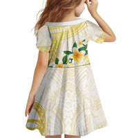 Gold And White Polynesia Plumeria Kid Short Sleeve Dress Curves Tropical Vibes LT14 - Polynesian Pride