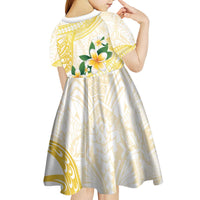 Gold And White Polynesia Plumeria Kid Short Sleeve Dress Curves Tropical Vibes LT14 - Polynesian Pride