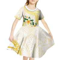Gold And White Polynesia Plumeria Kid Short Sleeve Dress Curves Tropical Vibes LT14 - Polynesian Pride