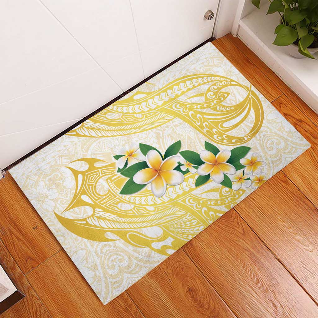 Gold And White Polynesia Plumeria Rubber Doormat Curves Tropical Vibes