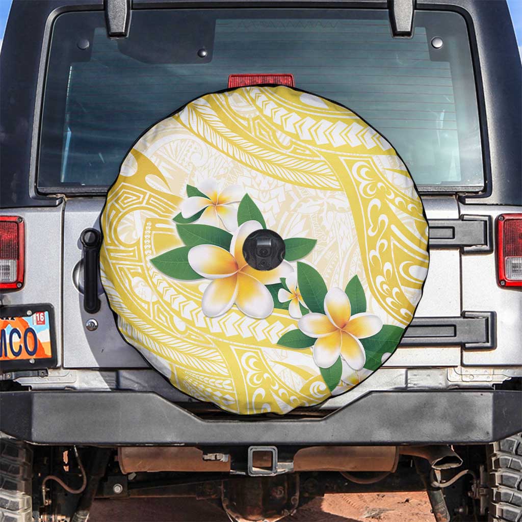 Gold And White Polynesia Plumeria Spare Tire Cover Curves Tropical Vibes LT14 Gold - Polynesian Pride