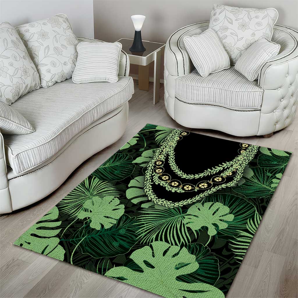 Green Hawaii Kukui Nut Lei Area Rug Hawaiian Pattern Monstera Tropical Vibes - Polynesian Pride