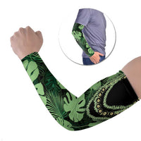 Green Hawaii Kukui Nut Lei Arm Sleeves Hawaiian Pattern Monstera Tropical Vibes - Polynesian Pride