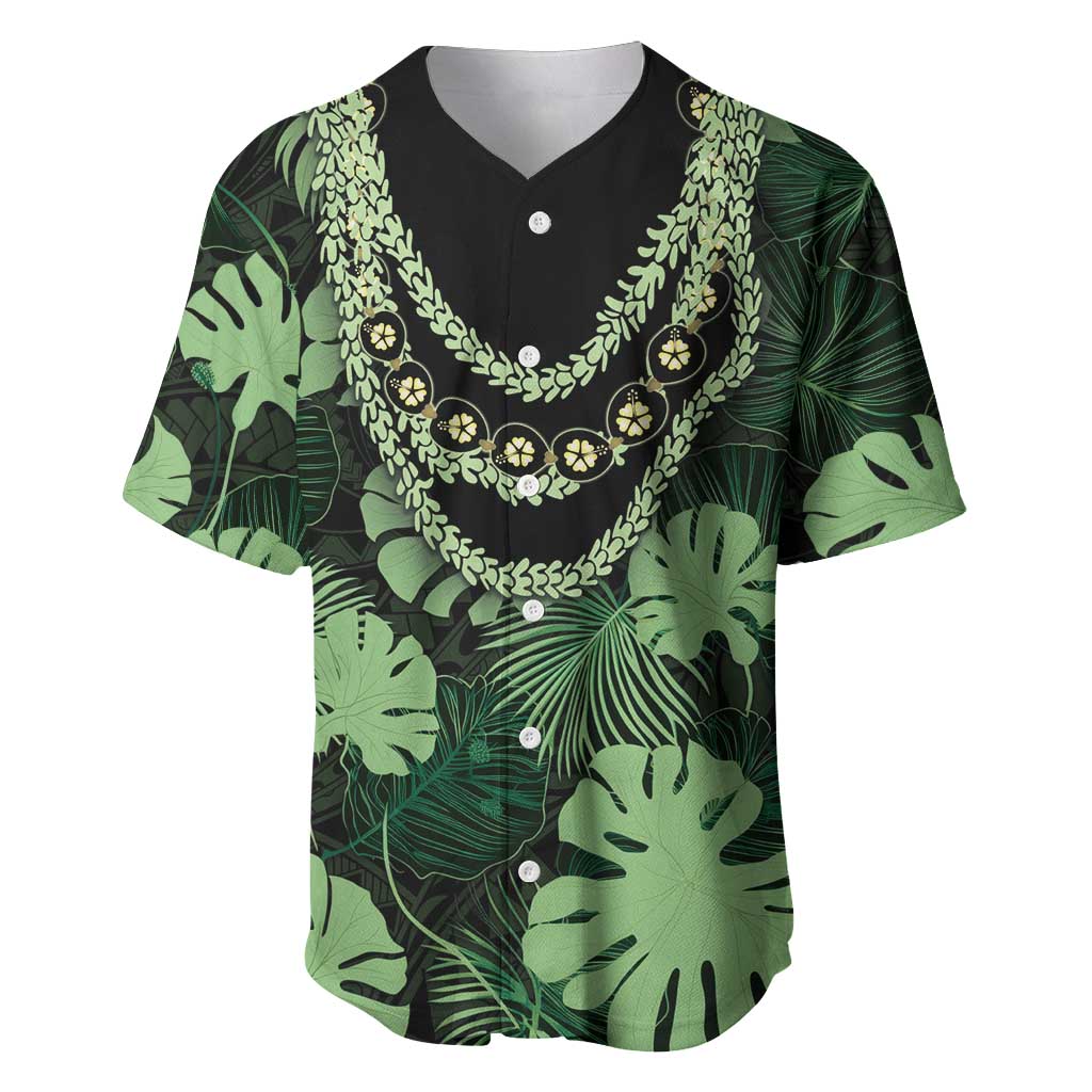 Green Hawaii Kukui Nut Lei Baseball Jersey Hawaiian Pattern Monstera Tropical Vibes - Polynesian Pride