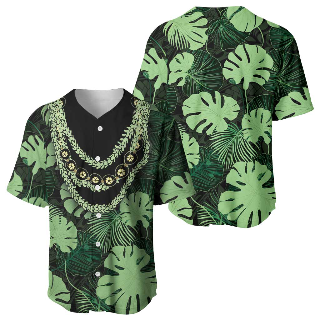 Green Hawaii Kukui Nut Lei Baseball Jersey Hawaiian Pattern Monstera Tropical Vibes - Polynesian Pride