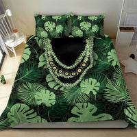Green Hawaii Kukui Nut Lei Bedding Set Hawaiian Pattern Monstera Tropical Vibes - Polynesian Pride