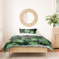 Green Hawaii Kukui Nut Lei Bedding Set Hawaiian Pattern Monstera Tropical Vibes - Polynesian Pride
