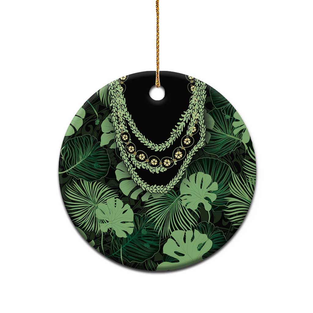 Green Hawaii Kukui Nut Lei Ceramic Ornament Hawaiian Pattern Monstera Tropical Vibes - Polynesian Pride