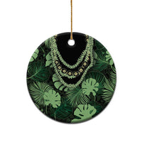 Green Hawaii Kukui Nut Lei Ceramic Ornament Hawaiian Pattern Monstera Tropical Vibes - Polynesian Pride