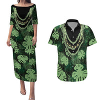 Green Hawaii Kukui Nut Lei Couples Matching Puletasi and Hawaiian Shirt Hawaiian Pattern Monstera Tropical Vibes LT14 Green - Polynesian Pride