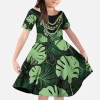 Green Hawaii Kukui Nut Lei Family Matching Off The Shoulder Long Sleeve Dress and Hawaiian Shirt Hawaiian Pattern Monstera Tropical Vibes - Polynesian Pride