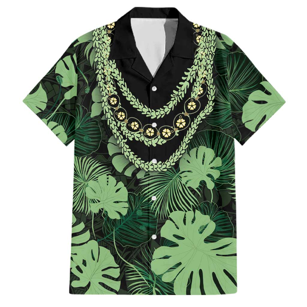 Green Hawaii Kukui Nut Lei Family Matching Off The Shoulder Long Sleeve Dress and Hawaiian Shirt Hawaiian Pattern Monstera Tropical Vibes - Polynesian Pride