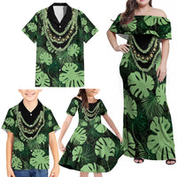 Green Hawaii Kukui Nut Lei Family Matching Off Shoulder Maxi Dress and Hawaiian Shirt Hawaiian Pattern Monstera Tropical Vibes - Polynesian Pride