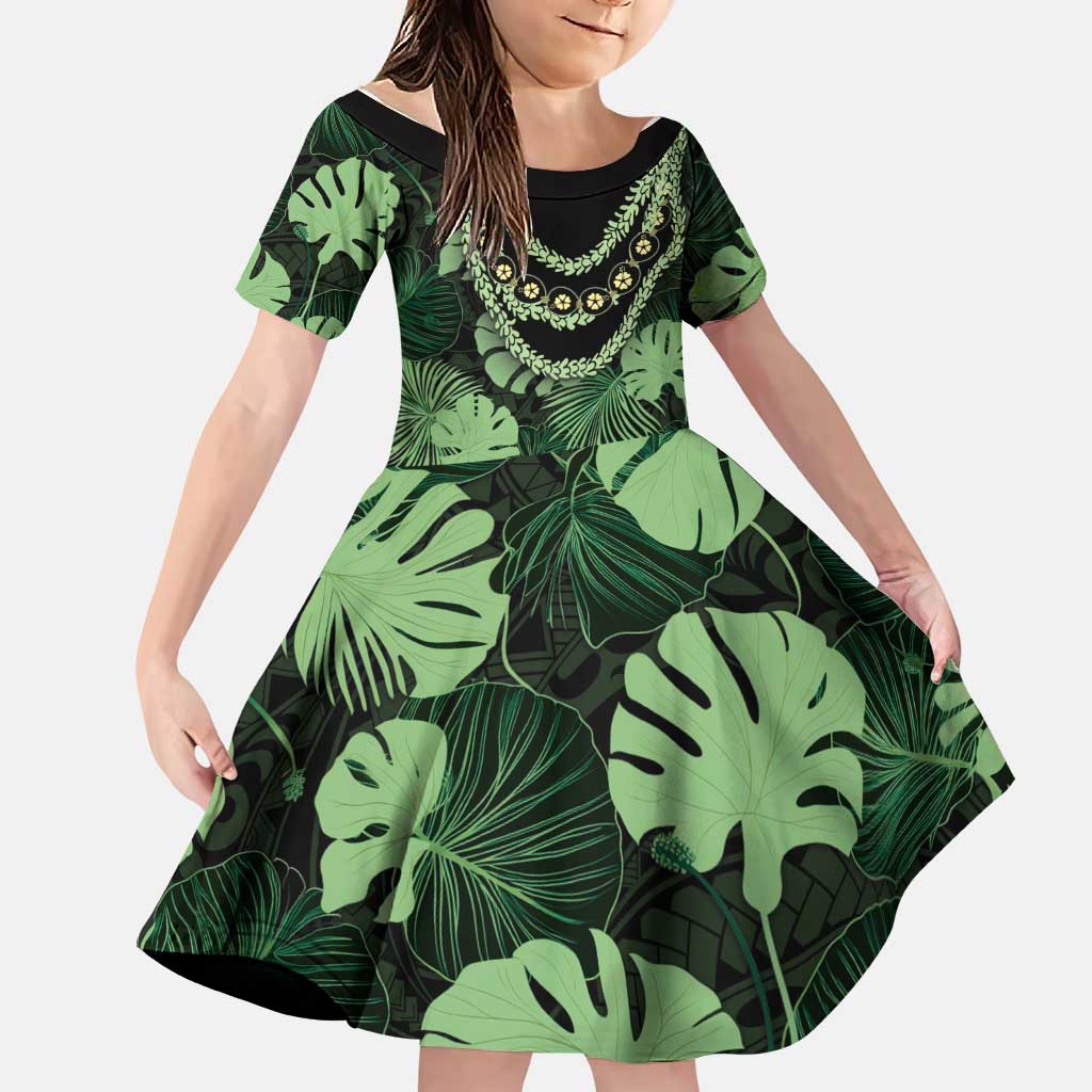 Green Hawaii Kukui Nut Lei Family Matching Puletasi and Hawaiian Shirt Hawaiian Pattern Monstera Tropical Vibes - Polynesian Pride