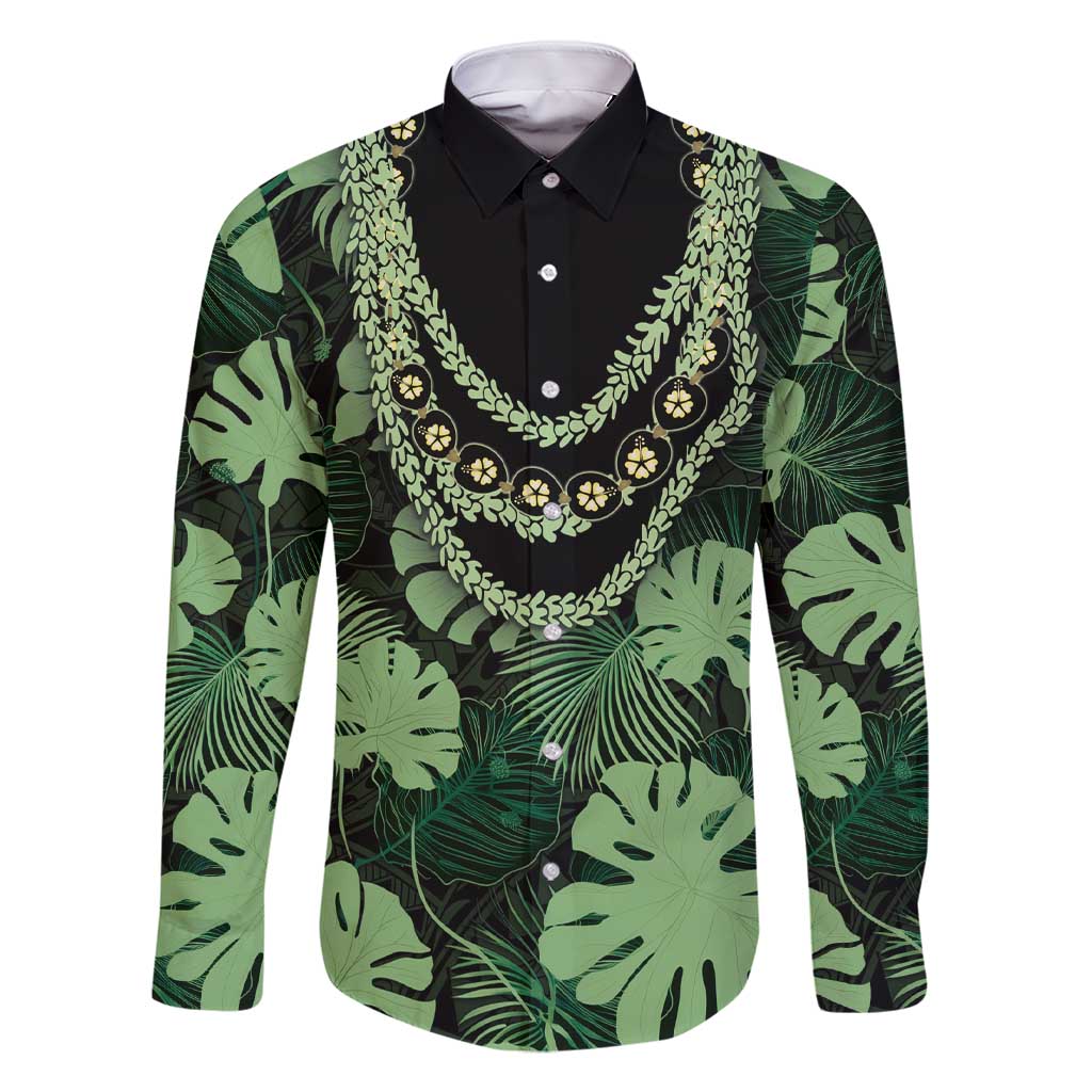 Green Hawaii Kukui Nut Lei Family Matching Short Sleeve Bodycon Dress and Hawaiian Shirt Hawaiian Pattern Monstera Tropical Vibes - Polynesian Pride