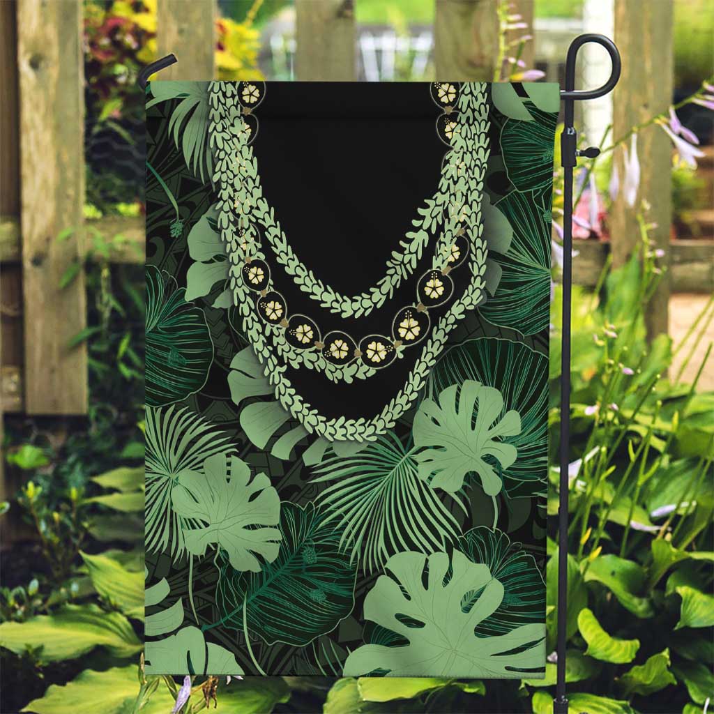 Green Hawaii Kukui Nut Lei Garden Flag Hawaiian Pattern Monstera Tropical Vibes - Polynesian Pride