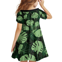 Green Hawaii Kukui Nut Lei Kid Short Sleeve Dress Hawaiian Pattern Monstera Tropical Vibes - Polynesian Pride