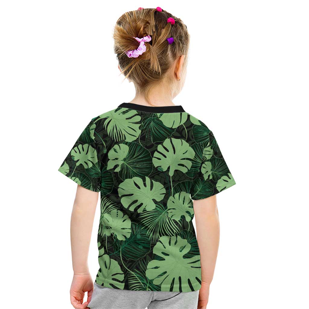 Green Hawaii Kukui Nut Lei Kid T Shirt Hawaiian Pattern Monstera Tropical Vibes - Polynesian Pride