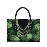Green Hawaii Kukui Nut Lei Leather Bag Hawaiian Pattern Monstera Tropical Vibes LT14 - Polynesian Pride