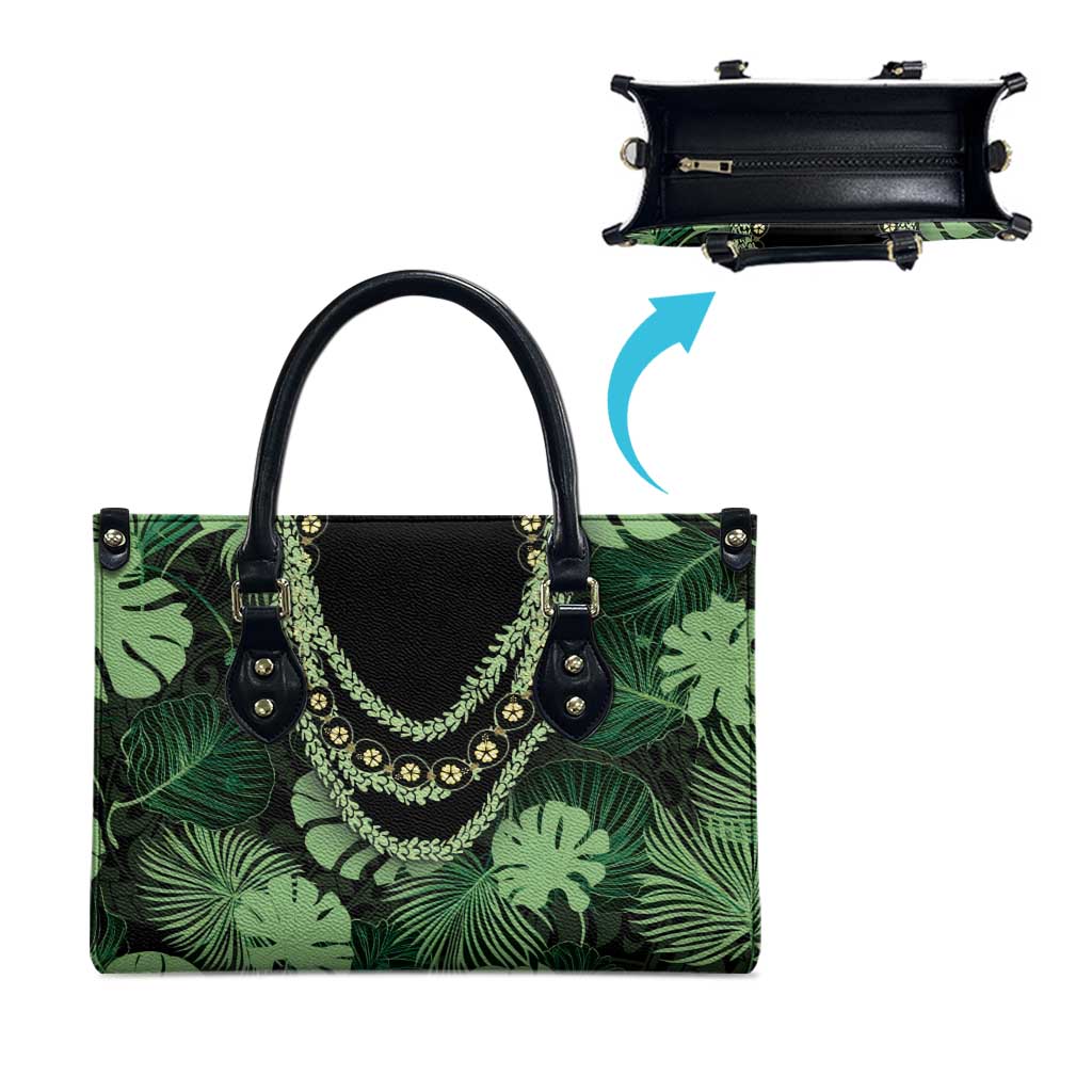 Green Hawaii Kukui Nut Lei Leather Bag Hawaiian Pattern Monstera Tropical Vibes LT14 - Polynesian Pride