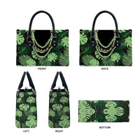 Green Hawaii Kukui Nut Lei Leather Bag Hawaiian Pattern Monstera Tropical Vibes LT14 - Polynesian Pride