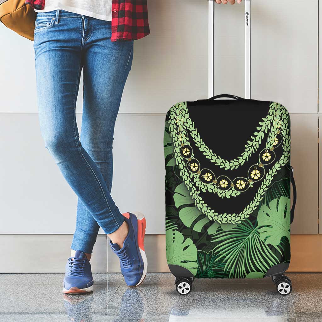 Green Hawaii Kukui Nut Lei Luggage Cover Hawaiian Pattern Monstera Tropical Vibes - Polynesian Pride