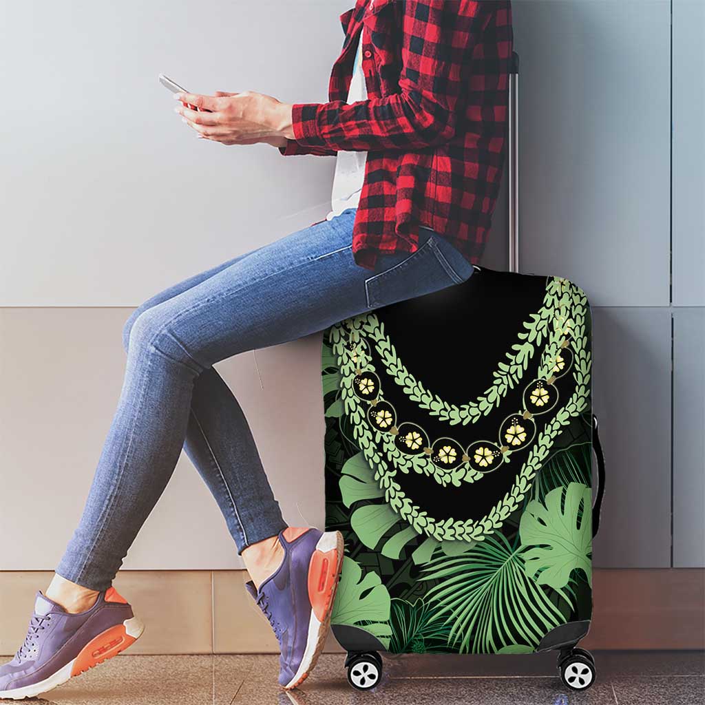 Green Hawaii Kukui Nut Lei Luggage Cover Hawaiian Pattern Monstera Tropical Vibes - Polynesian Pride