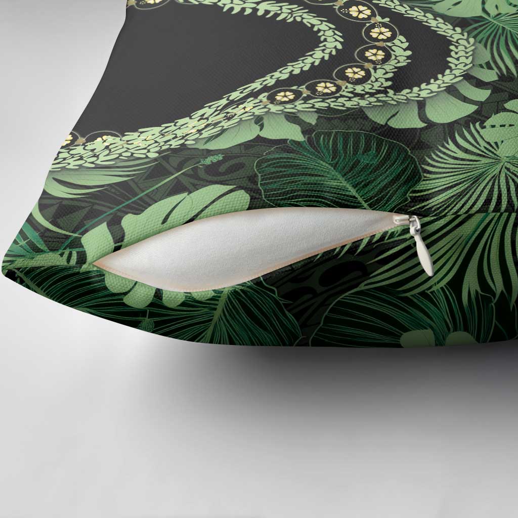 Green Hawaii Kukui Nut Lei Pillow Cover Hawaiian Pattern Monstera Tropical Vibes - Polynesian Pride