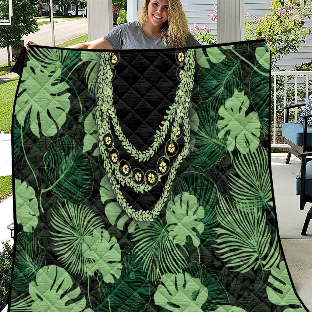 Green Hawaii Kukui Nut Lei Quilt Hawaiian Pattern Monstera Tropical Vibes - Polynesian Pride