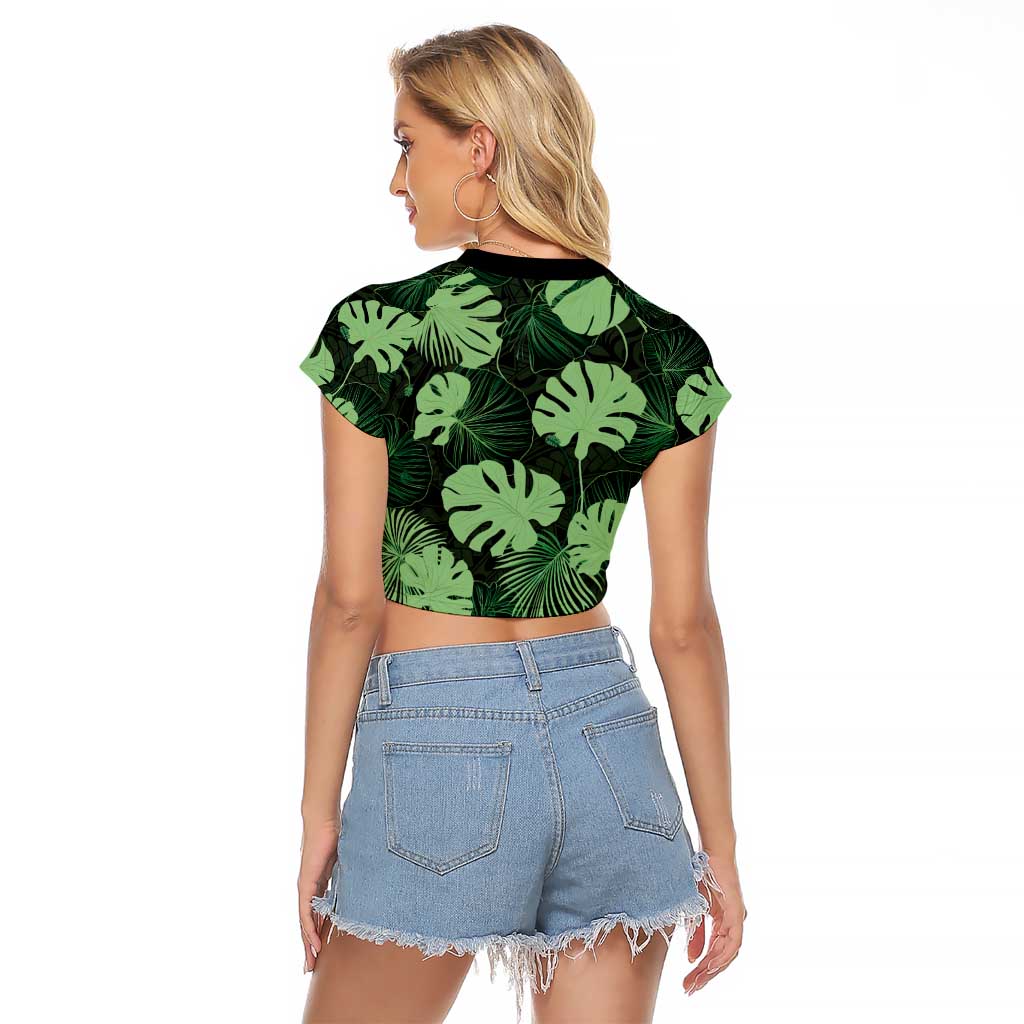 Green Hawaii Kukui Nut Lei Raglan Cropped T Shirt Hawaiian Pattern Monstera Tropical Vibes - Polynesian Pride