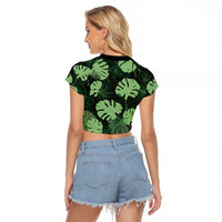 Green Hawaii Kukui Nut Lei Raglan Cropped T Shirt Hawaiian Pattern Monstera Tropical Vibes - Polynesian Pride
