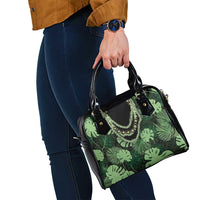 Green Hawaii Kukui Nut Lei Shoulder Handbag Hawaiian Pattern Monstera Tropical Vibes - Polynesian Pride