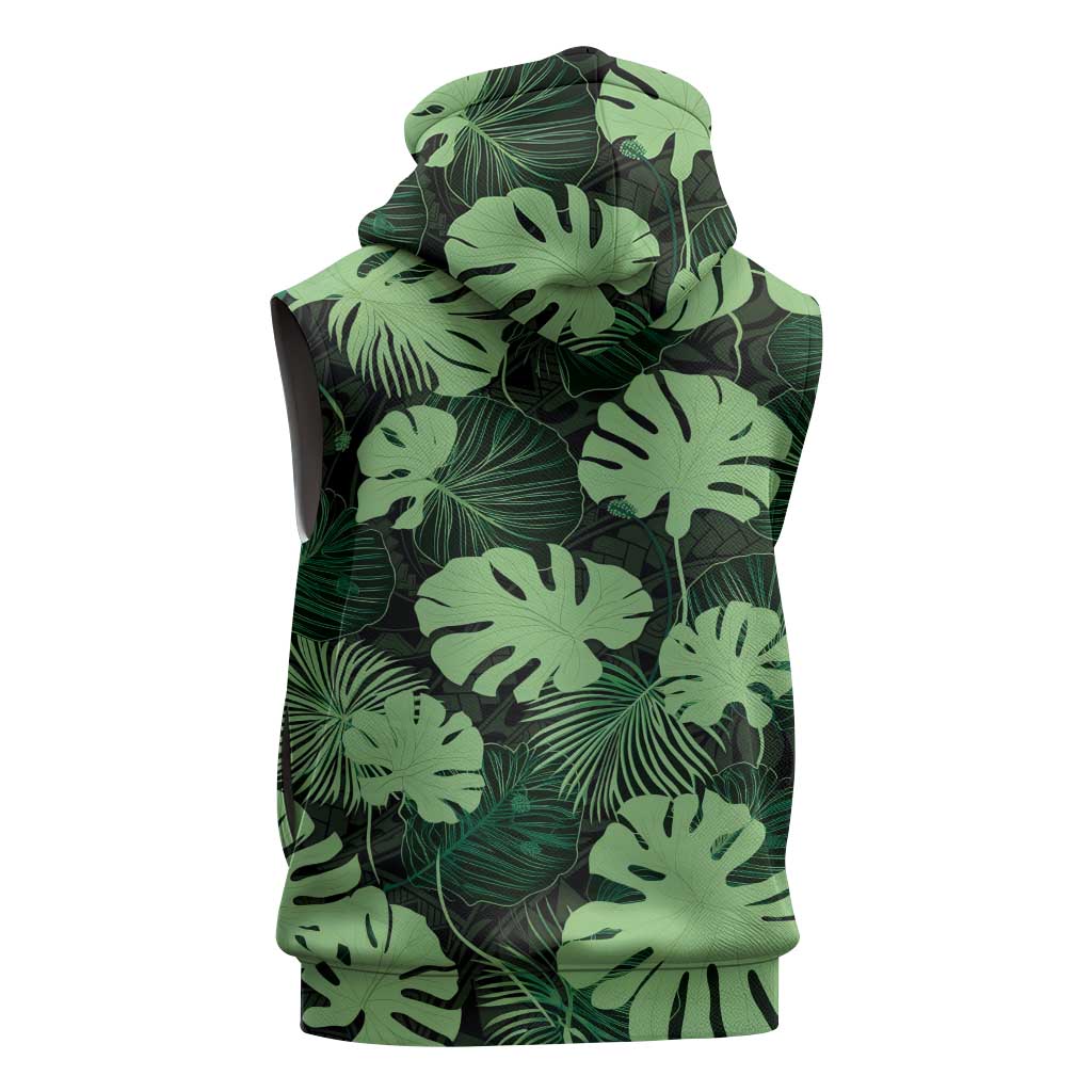 Green Hawaii Kukui Nut Lei Sleeveless Zip Hoodie Hawaiian Pattern Monstera Tropical Vibes - Polynesian Pride