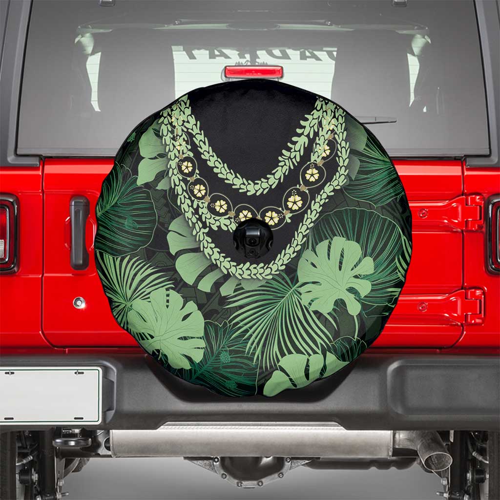 Green Hawaii Kukui Nut Lei Spare Tire Cover Hawaiian Pattern Monstera Tropical Vibes - Polynesian Pride