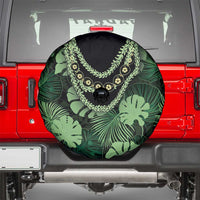 Green Hawaii Kukui Nut Lei Spare Tire Cover Hawaiian Pattern Monstera Tropical Vibes - Polynesian Pride