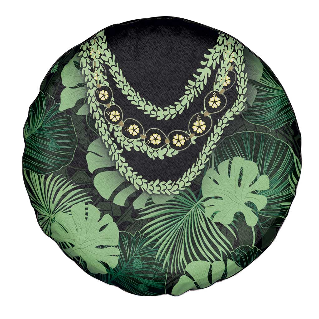 Green Hawaii Kukui Nut Lei Spare Tire Cover Hawaiian Pattern Monstera Tropical Vibes - Polynesian Pride