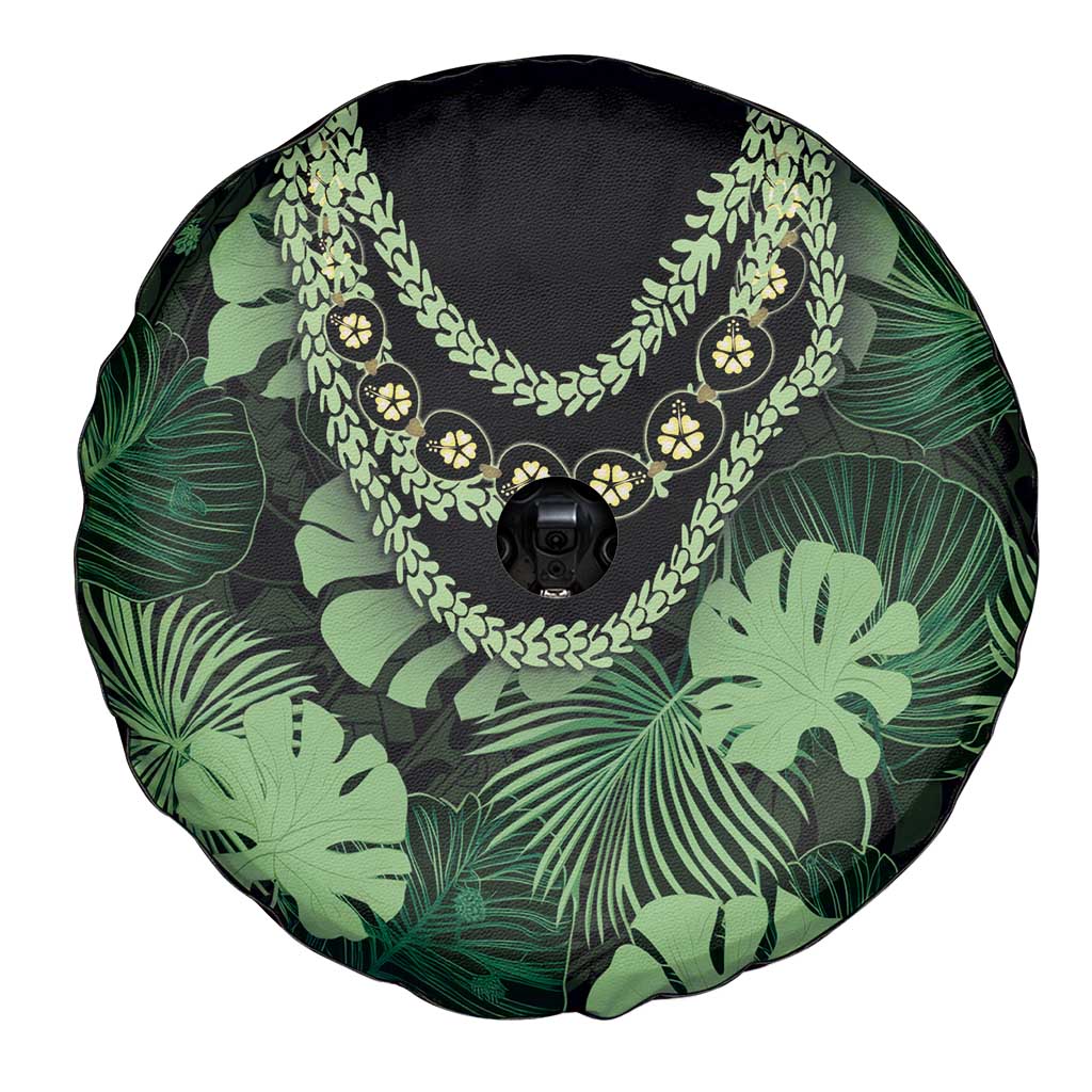 Green Hawaii Kukui Nut Lei Spare Tire Cover Hawaiian Pattern Monstera Tropical Vibes - Polynesian Pride