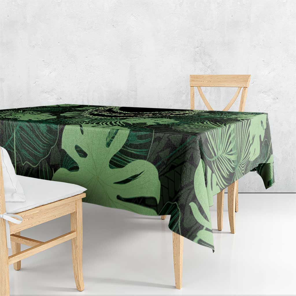 Green Hawaii Kukui Nut Lei Tablecloth Hawaiian Pattern Monstera Tropical Vibes - Polynesian Pride