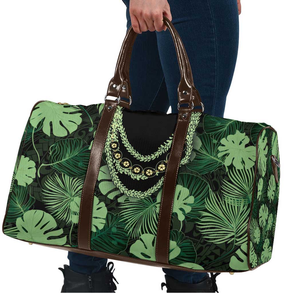Green Hawaii Kukui Nut Lei Travel Bag Hawaiian Pattern Monstera Tropical Vibes LT14 - Polynesian Pride