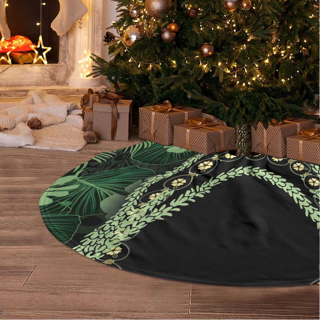 Green Hawaii Kukui Nut Lei Tree Skirt Hawaiian Pattern Monstera Tropical Vibes - Polynesian Pride