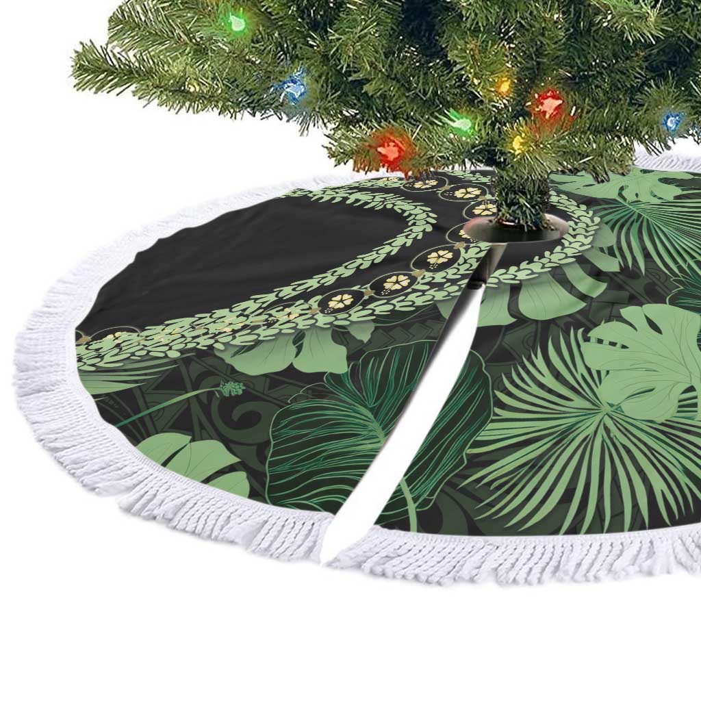 Green Hawaii Kukui Nut Lei Tree Skirt Hawaiian Pattern Monstera Tropical Vibes - Polynesian Pride