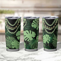 Green Hawaii Kukui Nut Lei Tumbler Cup Hawaiian Pattern Monstera Tropical Vibes - Polynesian Pride