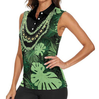 Green Hawaii Kukui Nut Lei Women Sleeveless Polo Shirt Hawaiian Pattern Monstera Tropical Vibes - Polynesian Pride