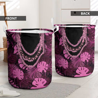 Pink Hawaii Kukui Nut Lei Laundry Basket Hawaiian Pattern Monstera Tropical Vibes - Polynesian Pride