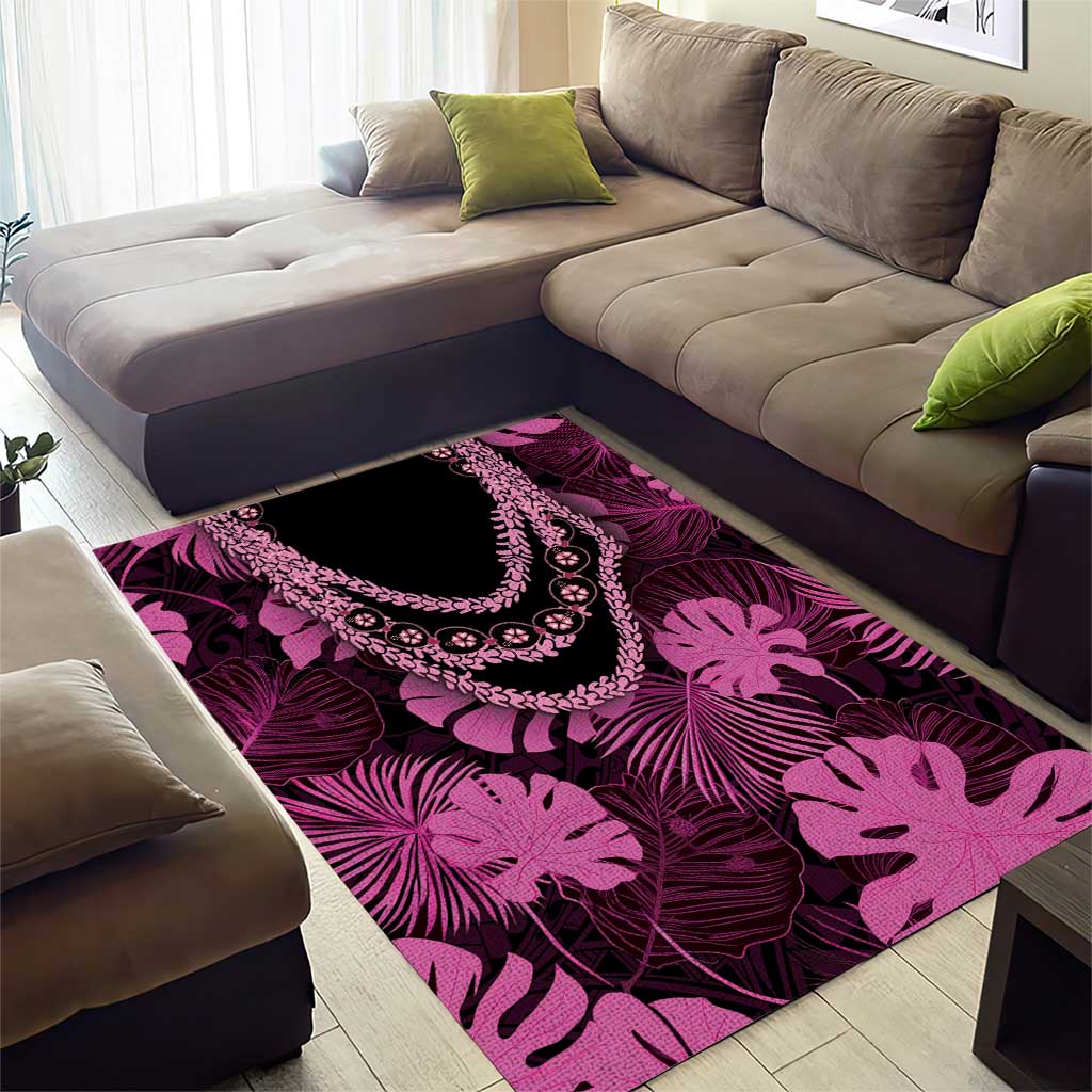 Pink Hawaii Kukui Nut Lei Area Rug Hawaiian Pattern Monstera Tropical Vibes - Polynesian Pride