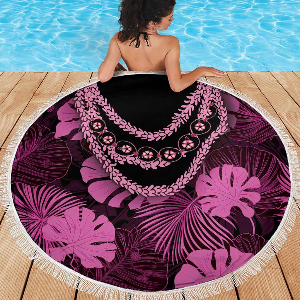 Pink Hawaii Kukui Nut Lei Beach Blanket Hawaiian Pattern Monstera Tropical Vibes - Polynesian Pride