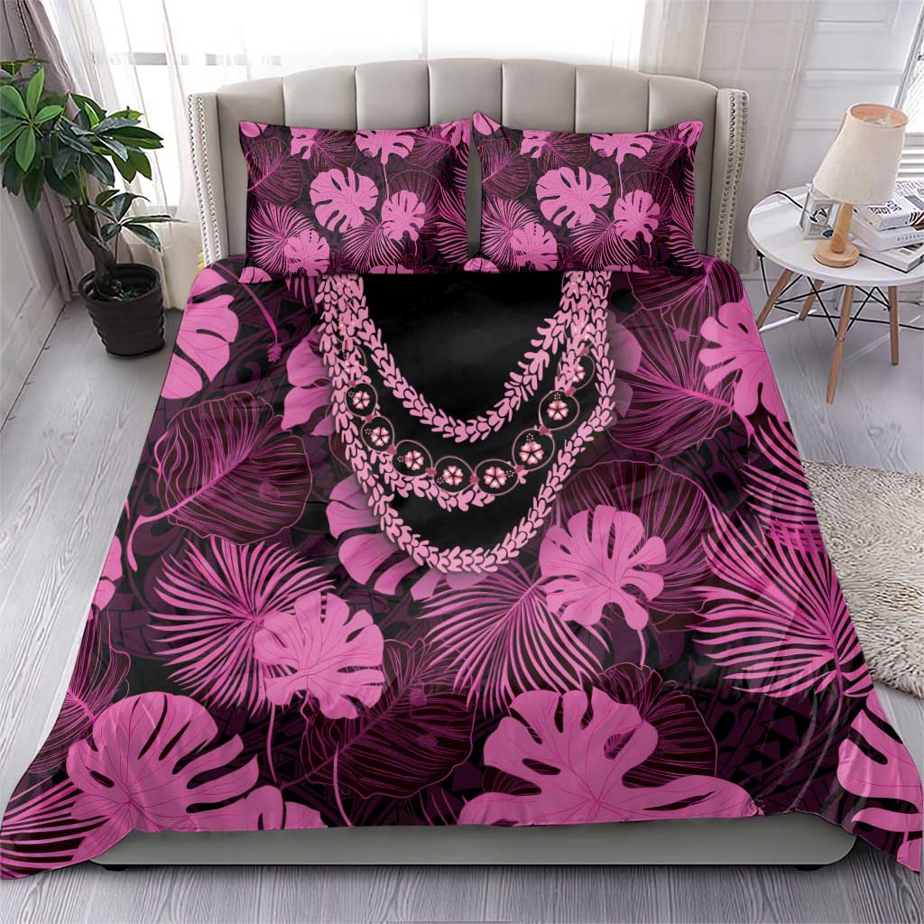 Pink Hawaii Kukui Nut Lei Bedding Set Hawaiian Pattern Monstera Tropical Vibes - Polynesian Pride
