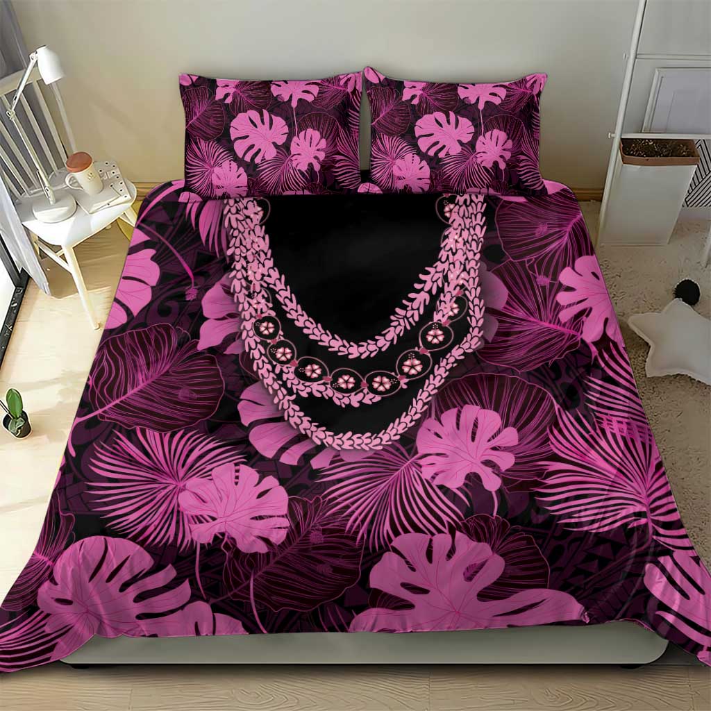Pink Hawaii Kukui Nut Lei Bedding Set Hawaiian Pattern Monstera Tropical Vibes - Polynesian Pride