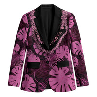 Pink Hawaii Kukui Nut Lei Blazer Hawaiian Pattern Monstera Tropical Vibes - Polynesian Pride